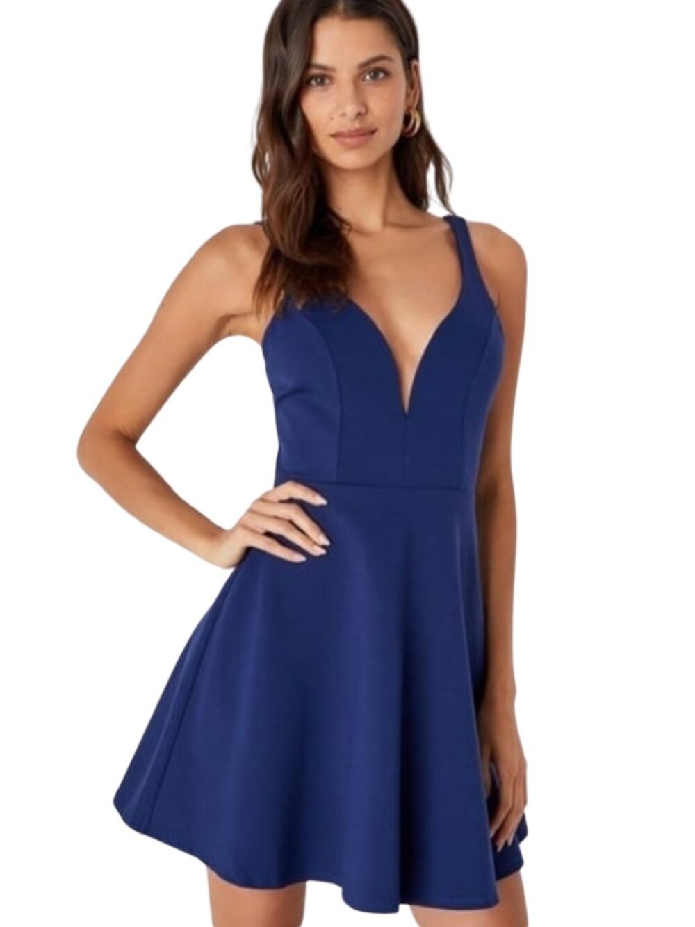 LULU'S Fit and Flare Dress Navy Blue Strappy Back Sleeveless Cocktail XSmall NWT